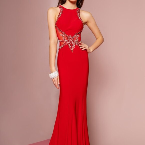 NEW REDHigh Neck Sleeveless Evening Dress GSGL1357